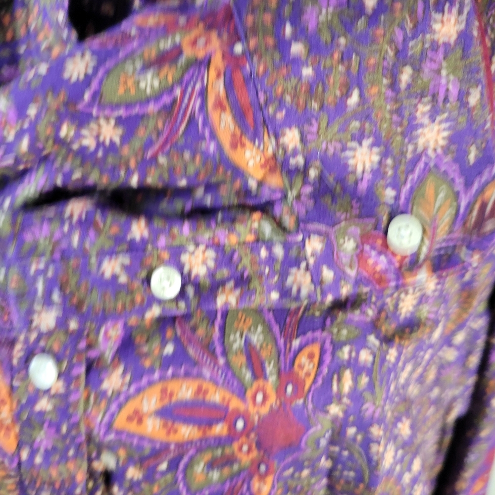 Womans Chaps No Iron Floral Long Sleeve 100% Cotton Button Front Purple Size 2XL - Picture 4 of 11